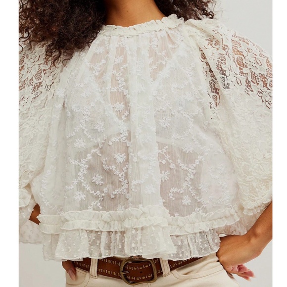 Boho Floral Semi Sheer Loose Fit Ruffle Hem Blouse - Picture 1 of 9